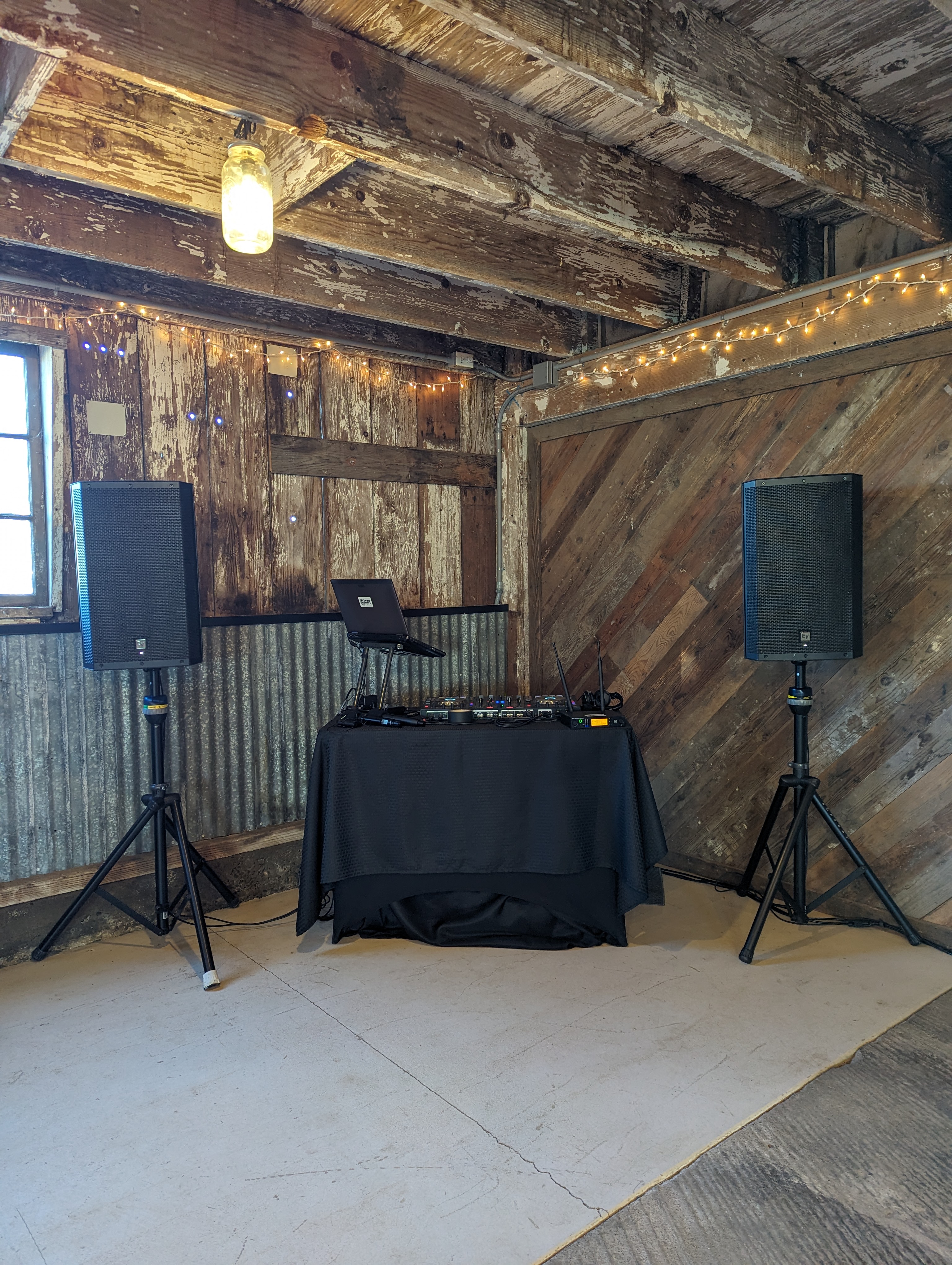 Basic Setup - 2 Speakers, Microphone for announcements, no lights.